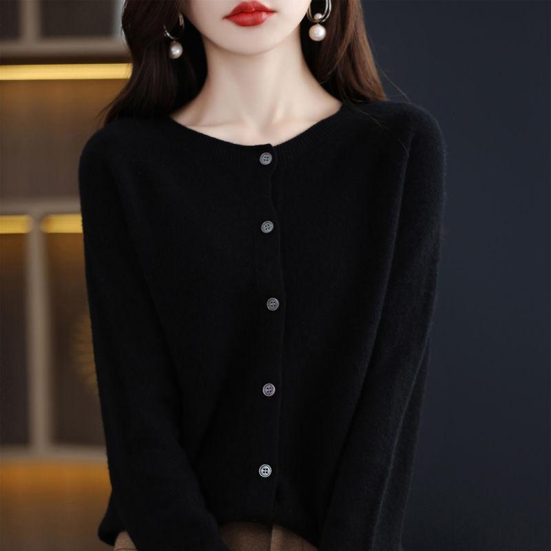 Frühling und Herbst Kaschmir Pullover Frauen O-Ausschnitt Strickjacke lose Langarm Pullover Top