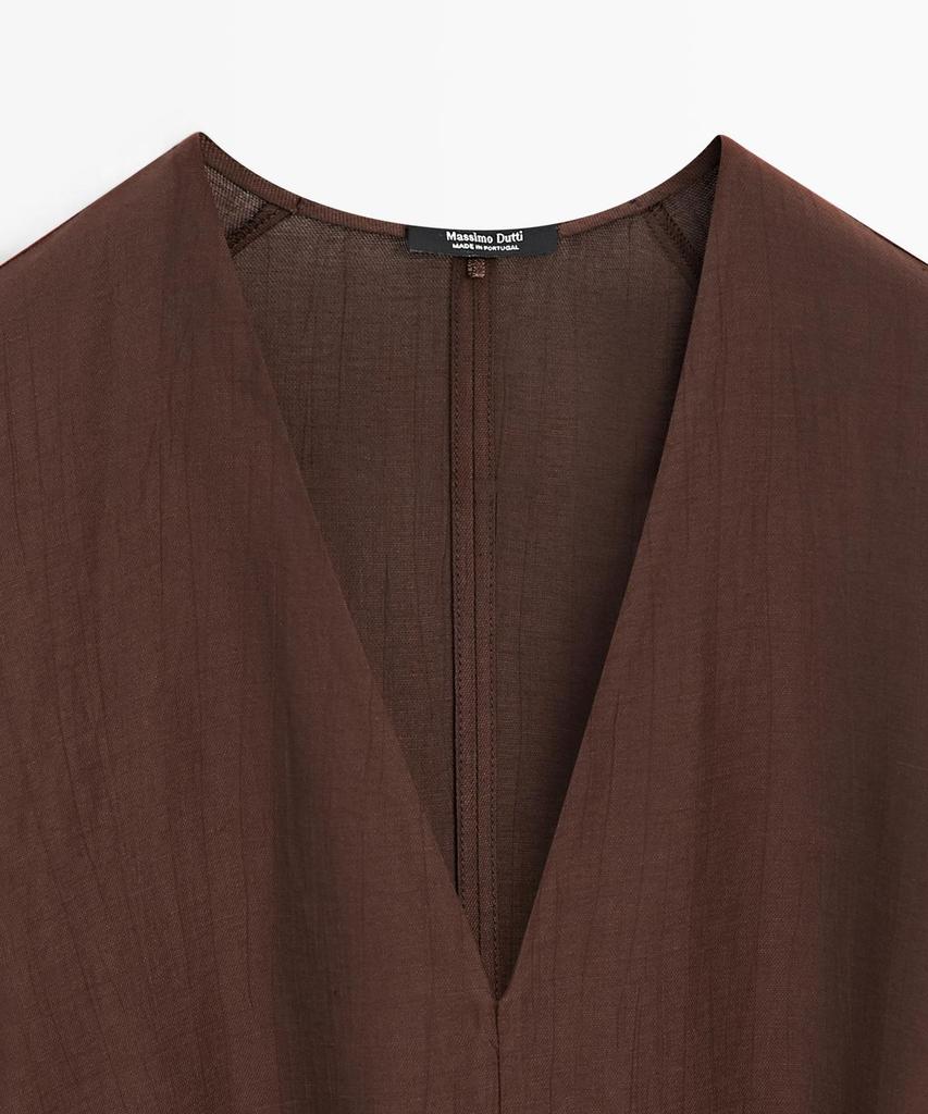 Masimodutti Belt Detail Linen Fluid Knee-Length Dress