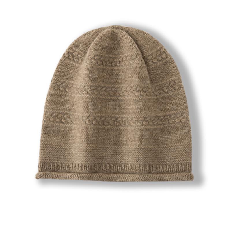 Women 100% Pure Cashmere Beanie Hat Wheat Ear Knit Pattern Winter Warm Soft Slouchy Skullies Cap Cold Weather Accessory