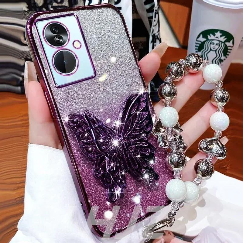 3D Butterfly Phone Holder Bead bracelet Glitter Case for Xiaomi 14T 13T 11T 12T 13 Lite POCO F6 F5 F3 M3 Redmi Note 13 Pro Cover