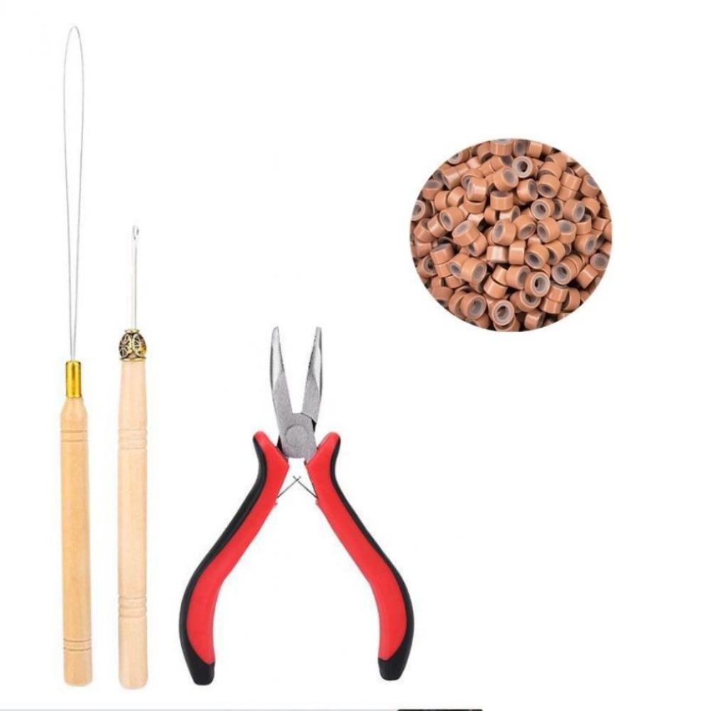 Hook Needle Hair Extensions Tools Kit Pulling Needle Micro Beads Plier  for Hair Extensions