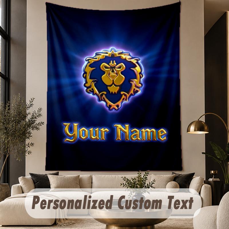 Custom Text Printed Tapestry World of Warcraft Pattern Large Wall Hanging Indoor Room Decor