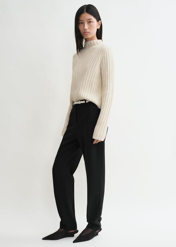 Longmei Women's Ribbed Wool Knit Sweater, Half-High Neck, Long Sleeve, 2026 Autumn/Winter Collection.