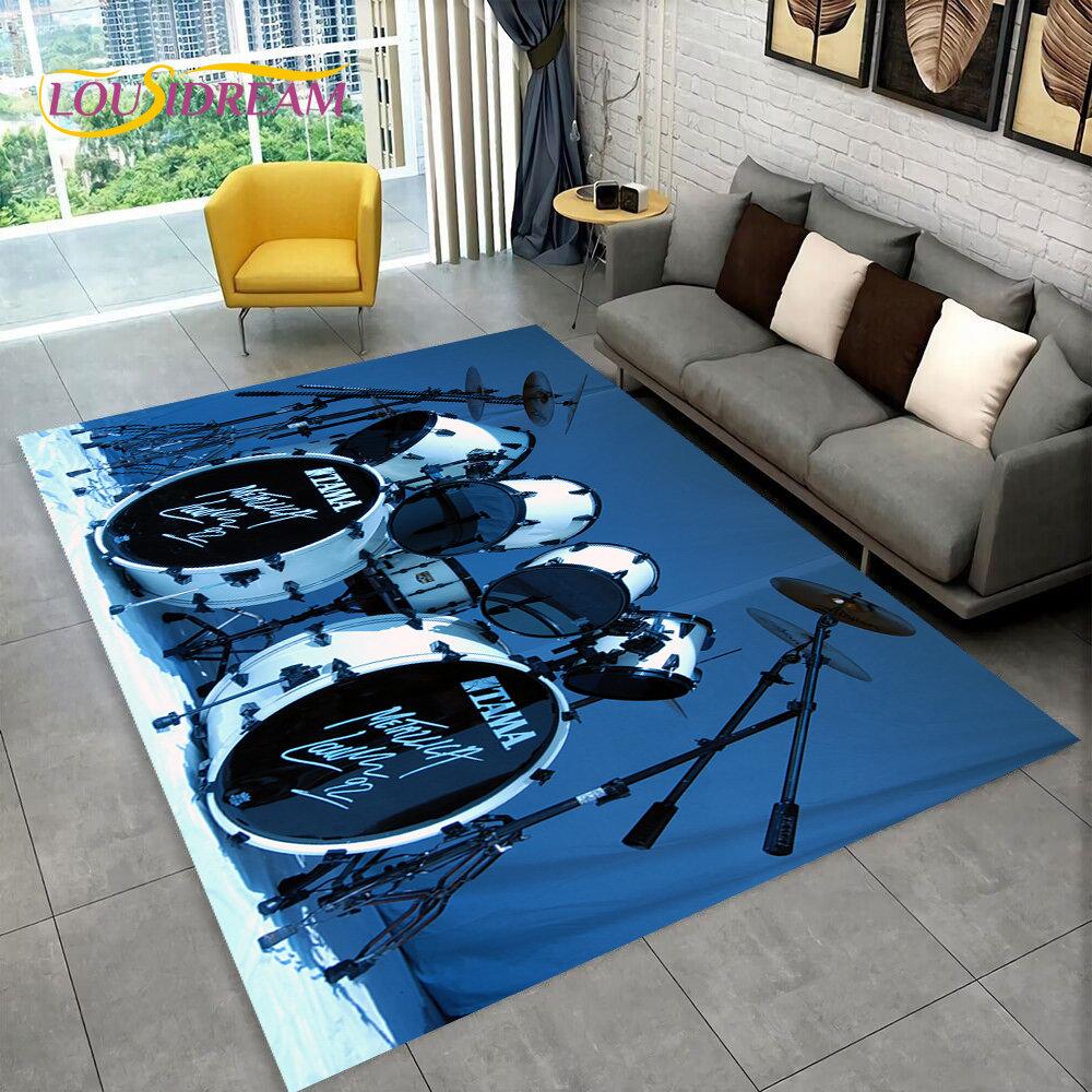 Drum Kit Music Instruments Drum Set Area Rug,Carpet for Home Living Room Bedroom Sofa Doormat Kitchen Decor,Non-slip Floor Mat