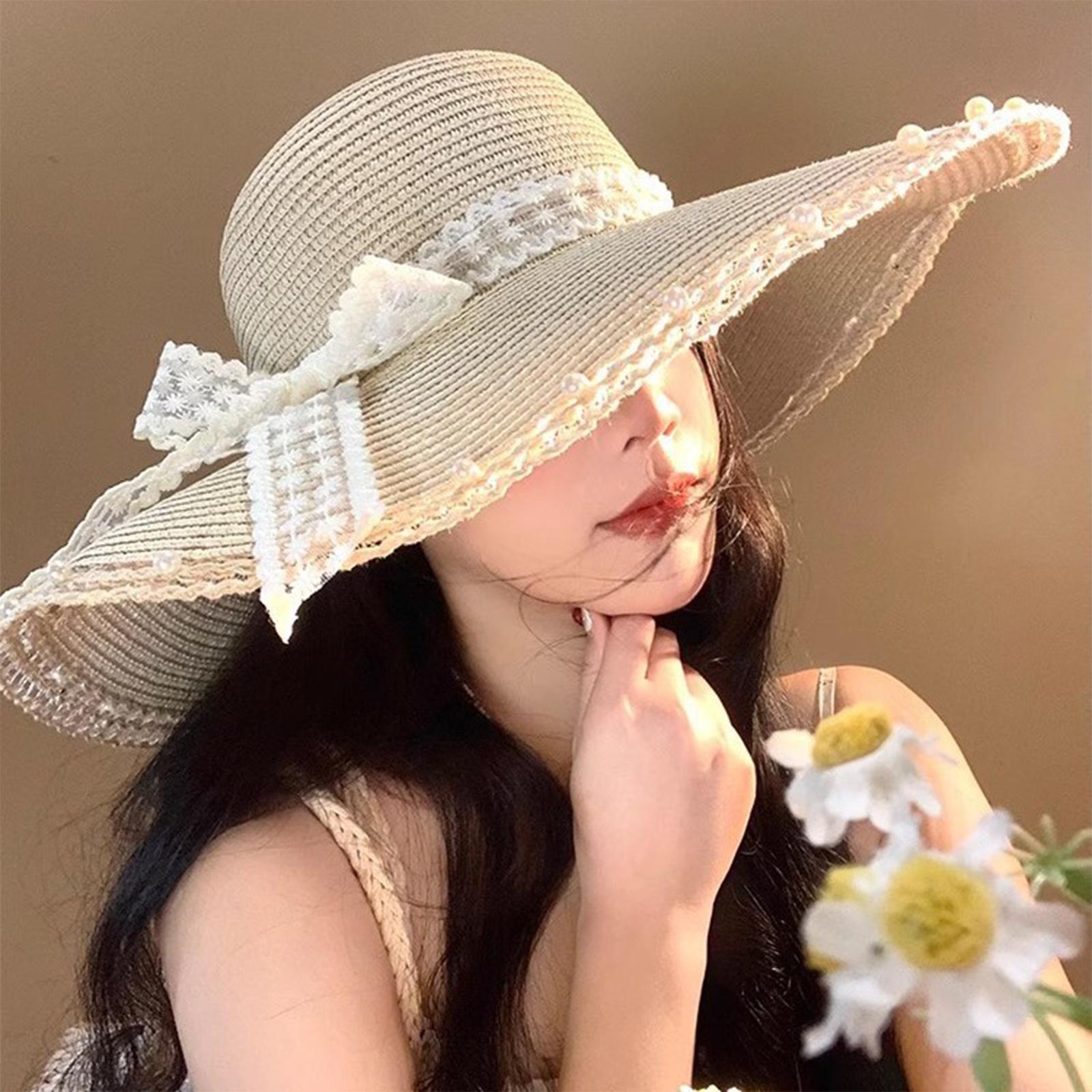 Женская Кружевная Шляпа с Бантом Пляжная Шляпа Шляпа от Солнца бежевый