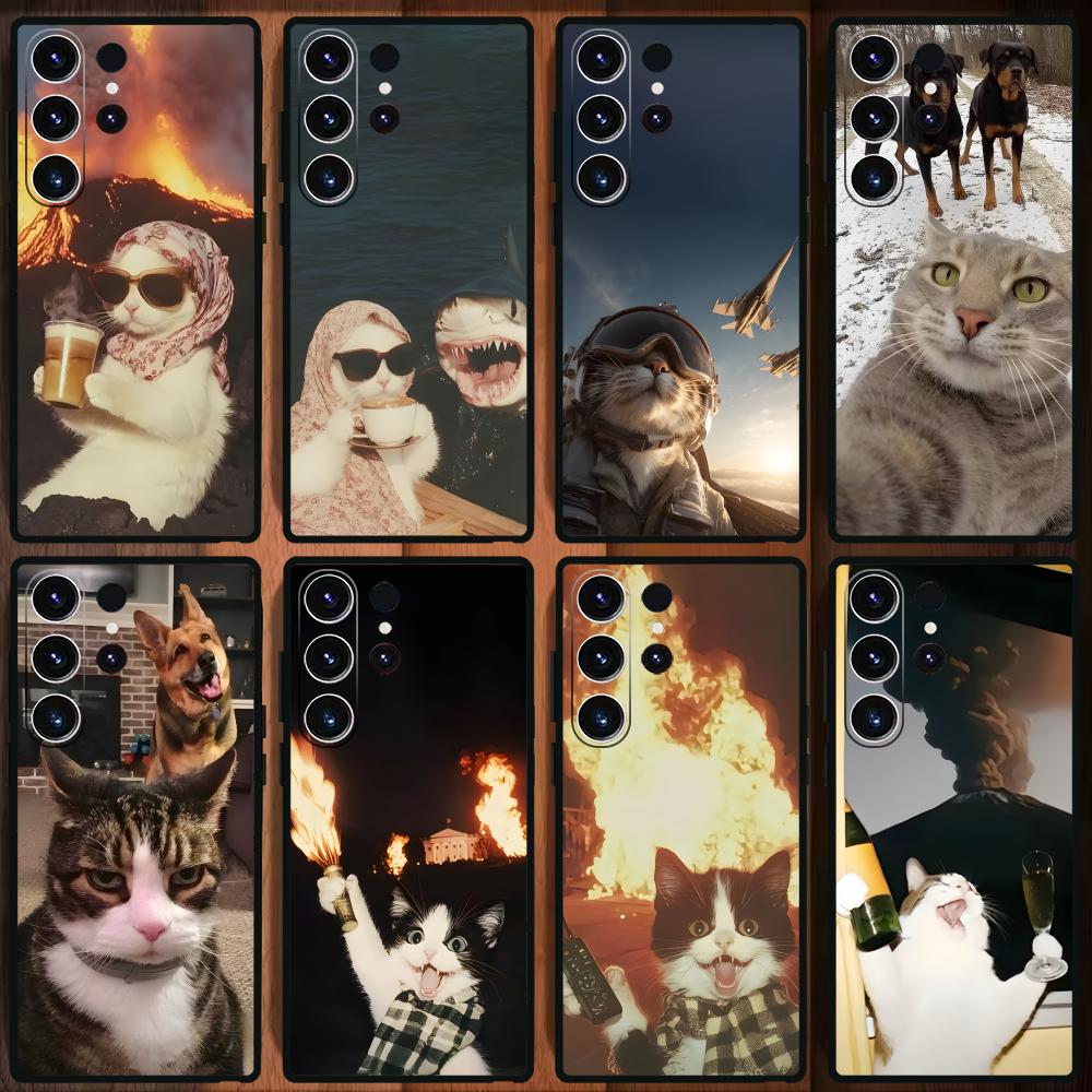 Funny Cat Memes Phone Case For Samsung Galaxy S26 S25 S24 S23 S22 S21 Plus Ultra Note20 Soft Black