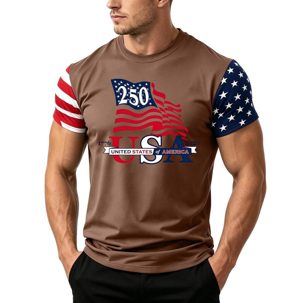 Men's Loose Fit Casual Short Sleeve T Shirt Featuring Flag Print Suitable for Summer Daily Wear Lightweight Comfortable Fabric