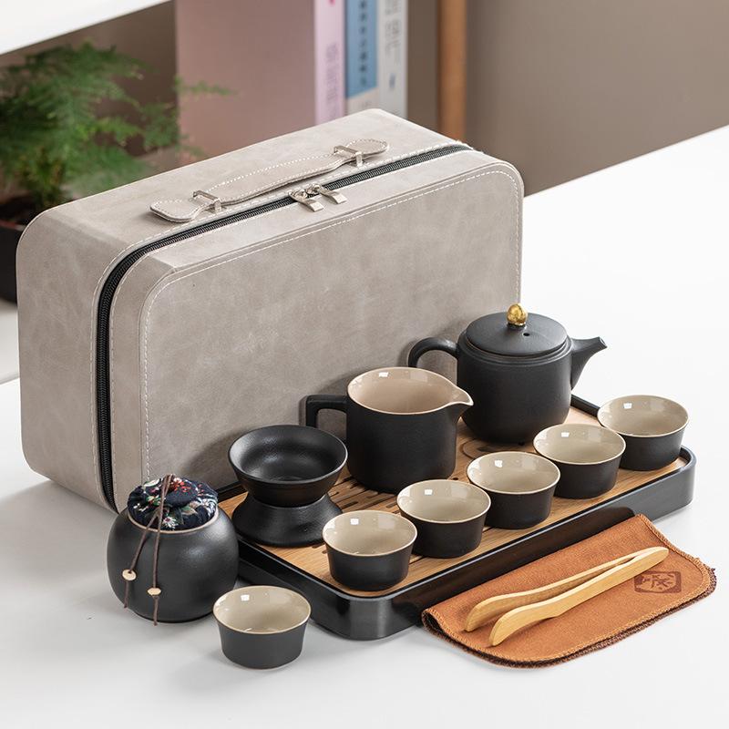 Black Pottery Kung Fu Tea Set Side Pot Household Outdoor Travel Gift Set Portable Simple Japanese Set