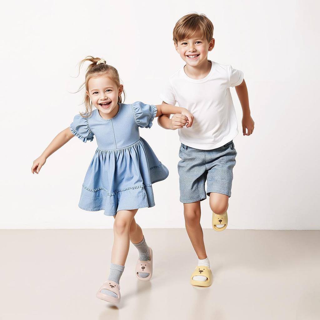 Cute Bear Children Home Slippers Beach Thick Bottom Summer Slides Cartoon Comfortable Non-Slip Slippers Indoor Outdoor Men Bathroom Slippers