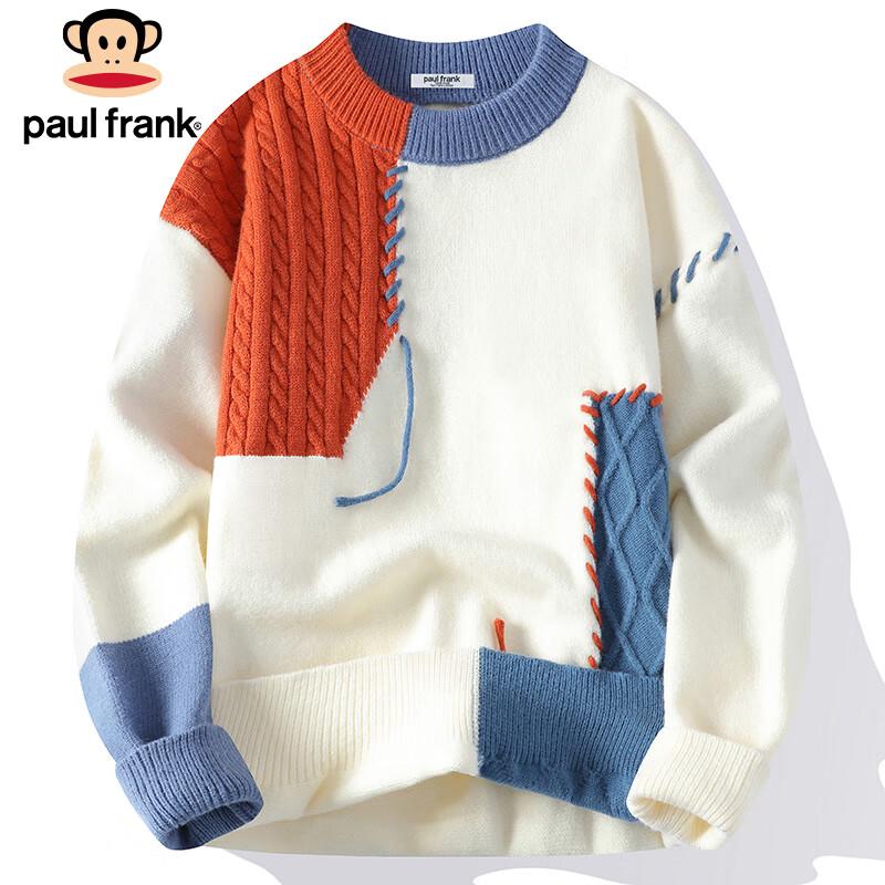 paul frank Men's Color Block Patchwork Crew Neck Sweater