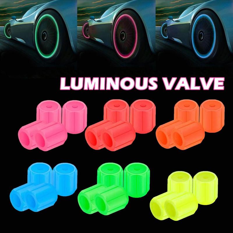 4PCS Luminous Tire Valve Cover Valve Car Motorcycle Tire Fluorescent Valve Cap Modeling Tool Auto Parts