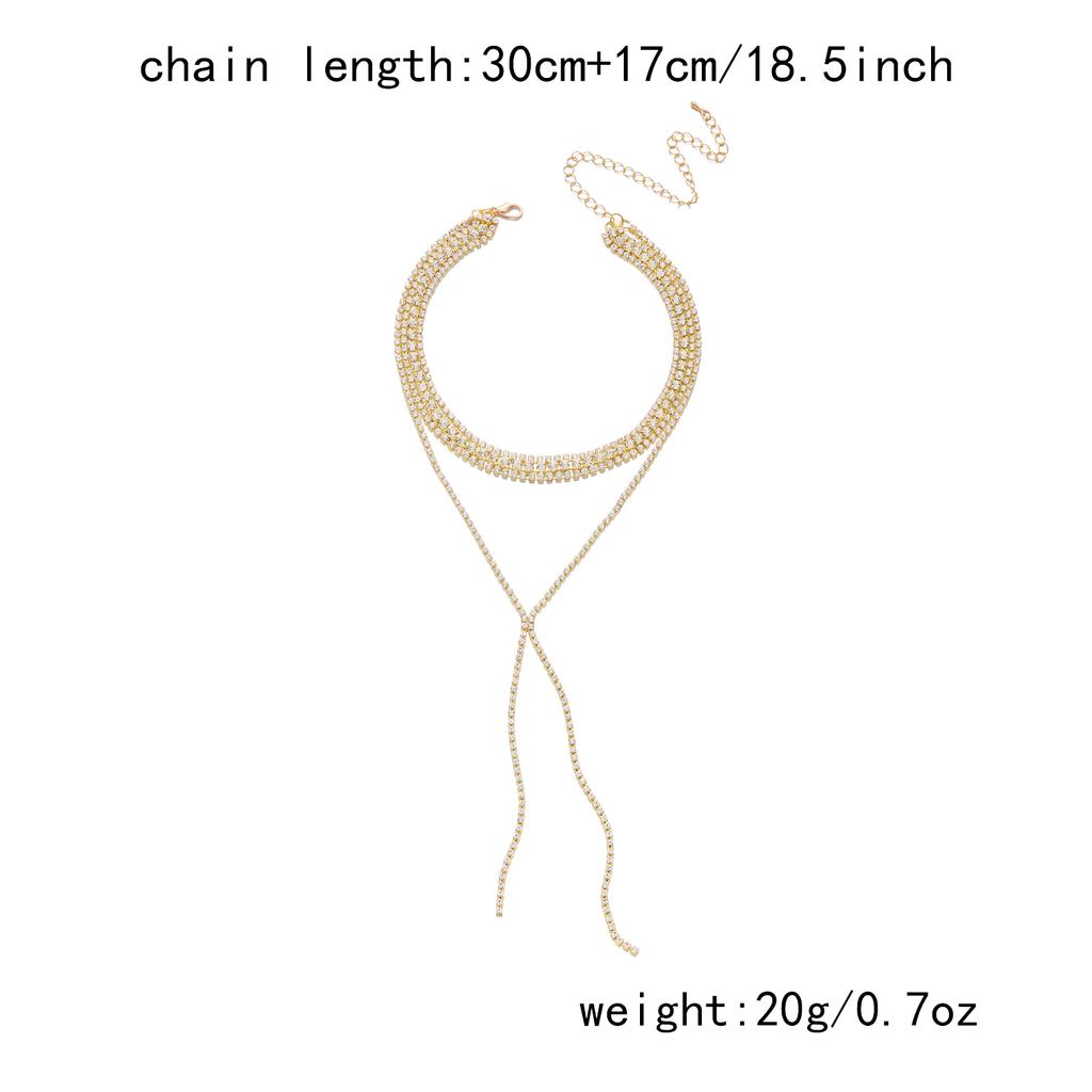 Y2K Bling Rhinestone Necklace for Women Long Tassel Aesthetic Gold Silver Color Sparkly Multilayered Chain Party Jewelry Gift