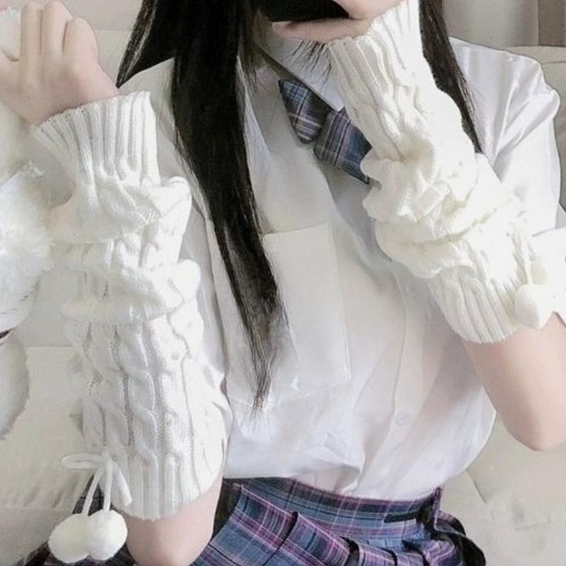1-2pairs New Japanese Sweet Girl Lolita Knitted Warm Yarn JK Pile Socks Gloves Versatile Cute Sleeves Student Trend