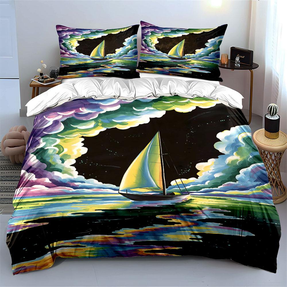 Sailboat with colorful clouds. Bedding sets Duvet cover sets Duvet covers Pillowcases(1 * Duvet Cover 2 * Pillowcases without duvet insert)