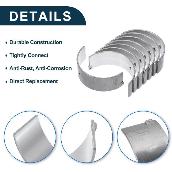 Connecting Rod Bearing Set No.1304174030 for Toyota Camry 1992-2001 Engine Rod Bearing Kit Metal Silver Tone 8 Pcs