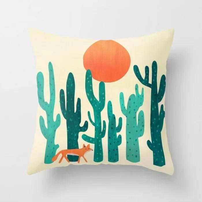 

Colorful geometric landscape pillowcase sun and moon mountain pattern cushion modern art style sofa decoration pillow 16x16Inch