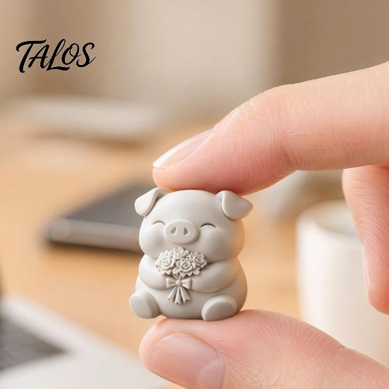 Talos Figurka Uroczej Świnki Drukowana 3D, Mała Statuetka z Bukietem Kwiatów, Kolekcjonerska Ozdoba Zwierzęca do Wystroju Domu Kuchni Biura