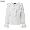 ZANZEA Women Casual Ruffles V-Neck Loose Long Sleeve Polka Dot Print Blouse
