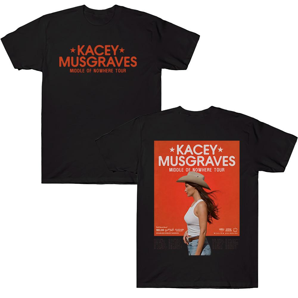 Kacey Musgraves Middle of Nowhere Tour T Shirts Pure Cotton Tees Round Neck Short Unisex Tee Comfort Clothing XS чёрный