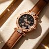 Ladies Butterfly Watch Artificial Leather Strap Quartz Watch Rhinestone Round Dial Fashionable Wristwatch for Women Party Office Date