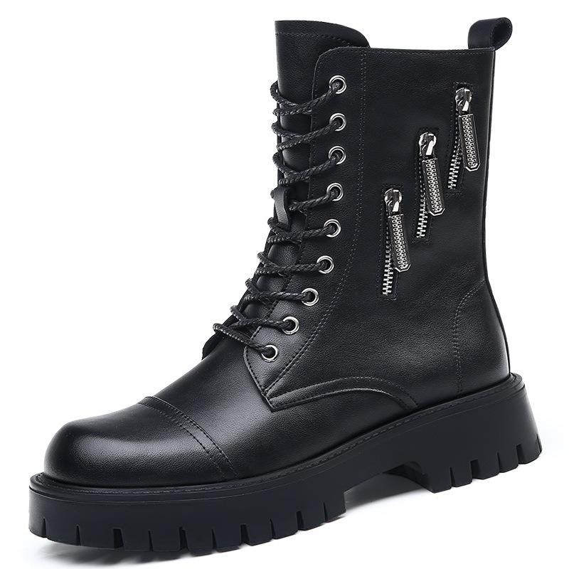 Hole big head thick-soled Martin boots men's tooling boots trendy high-top winter velvet thermal locomotive leather boots