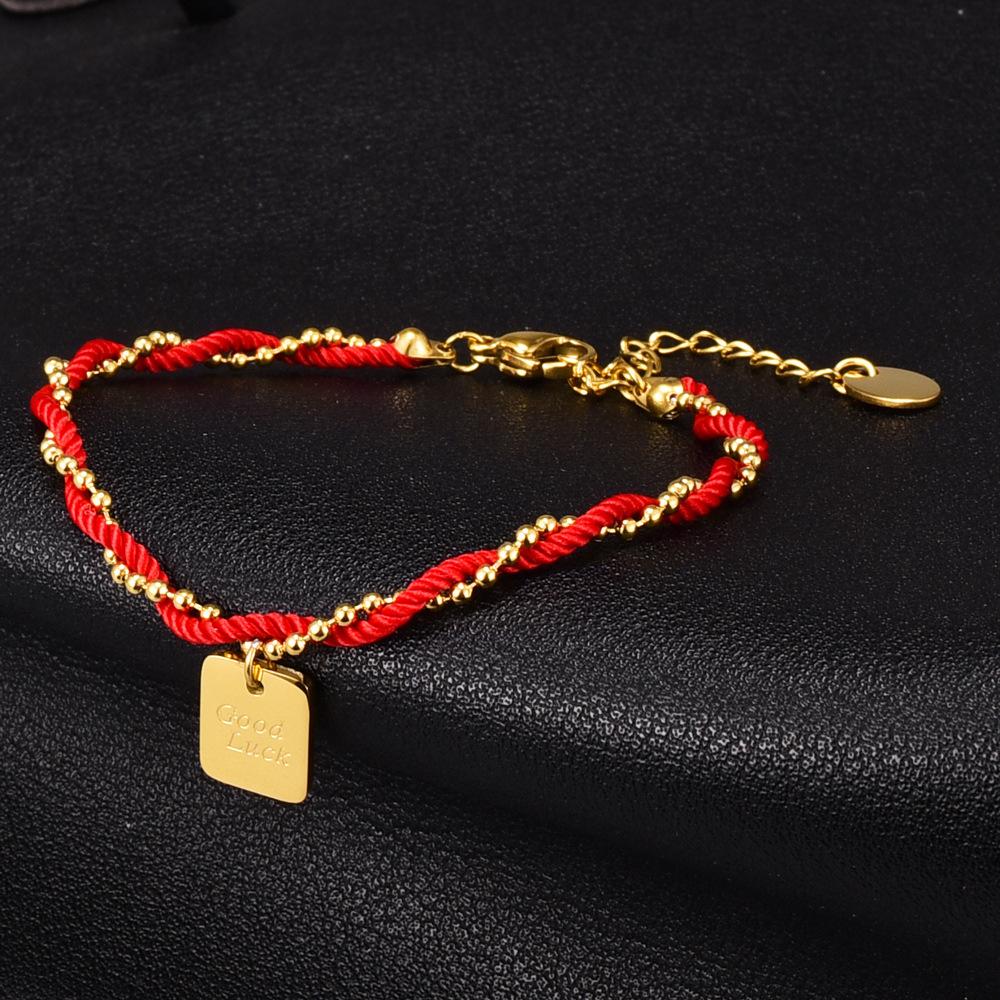 Ramos Ethnic Titanium Stainless Steel Red Rope Chain Bracelets Trendy Gold Plated Good Luck Charm Bracelet For Women