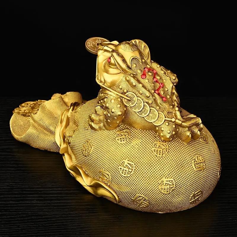Fengshui Zhaocai Copper Gold Toad Decoration Three Legged Toad Golden Cicada Decoration Living Room Wine Cabinet Craft Gift