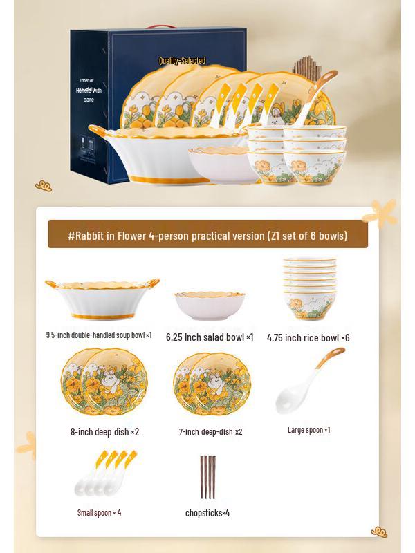 Mode Lanka Flower Rabbit 21-Piece Dinnerware Set