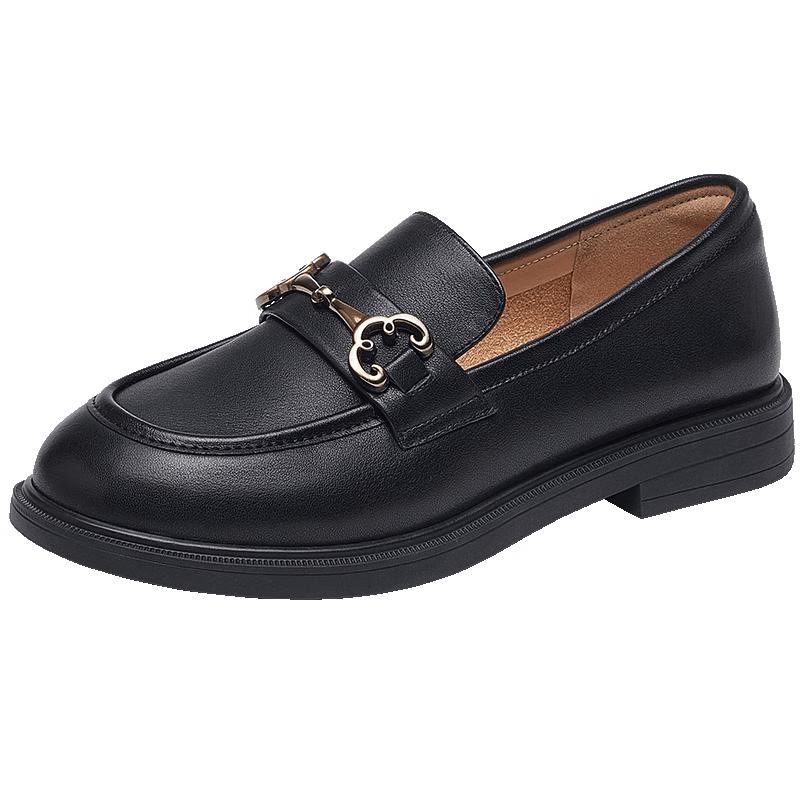 CAMEL Women s Leather Slip-On Loafers with Metal Buckle 38