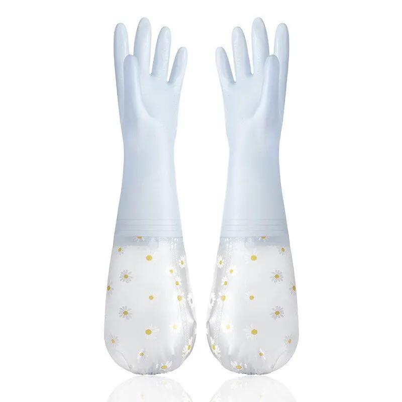 Household Women s Kitchen Dishwashing, Cleaning, Durable, Extended Waterproof, Laundry, Household Gloves, Rubber синий