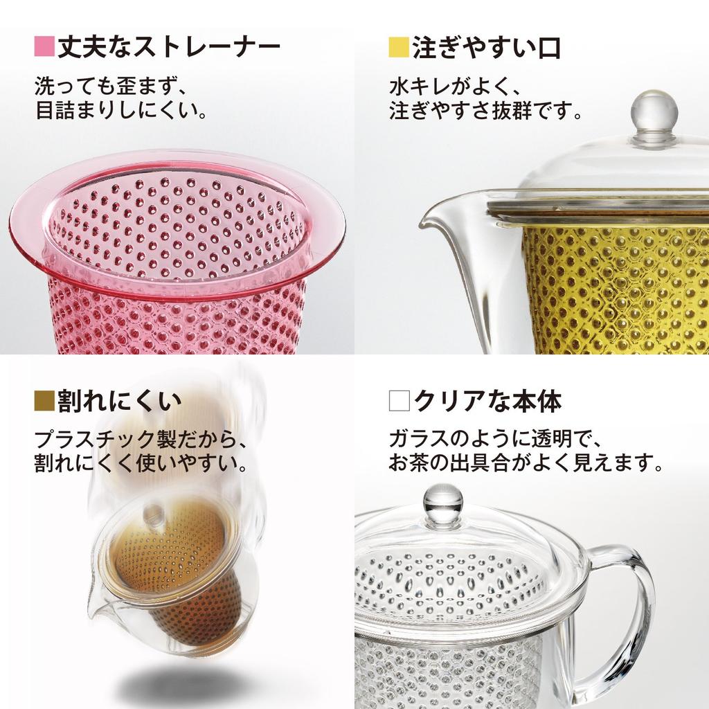 Akebono Sangyo Teapot, Yellow, Large, Made In Japan. Transparent Plastic for Easy Viewing of Tea Brewing, Shatter-resistant, Drains Water Well, and