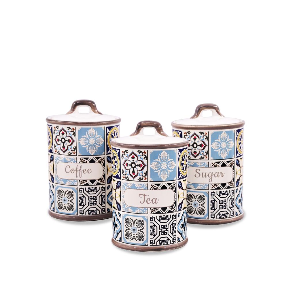 Zestaw 3 ceramicznych pojemników na kawę, herbatę i cukier MAESTRO Holiday in Porto MR-20005-03CS