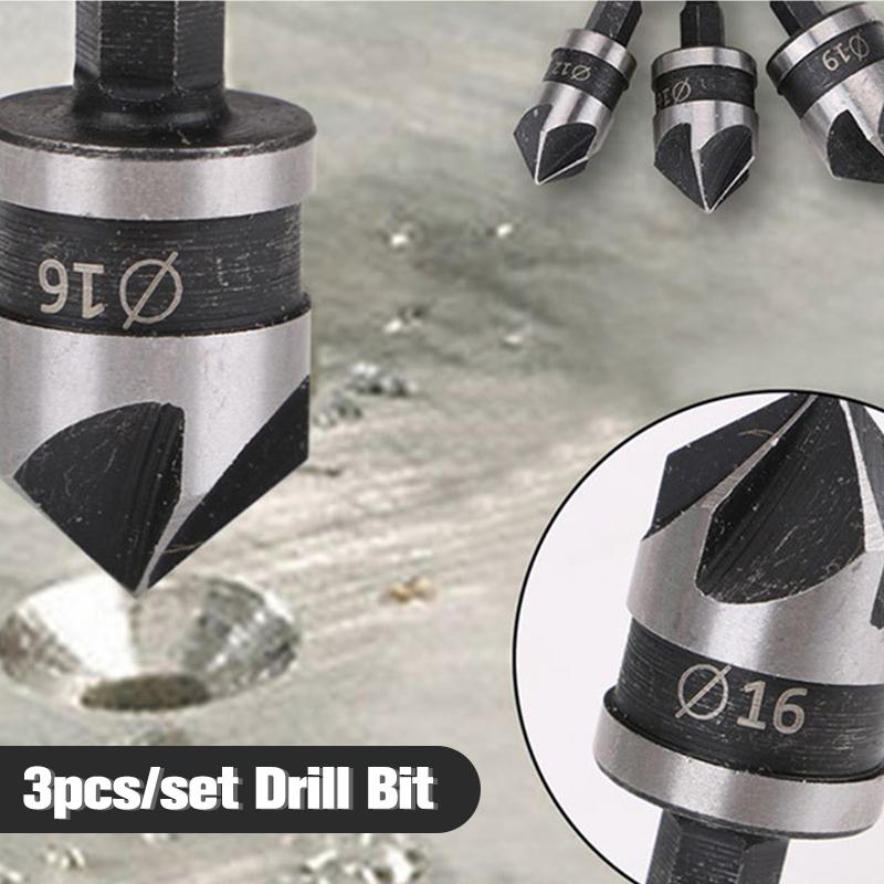 Ensemble de 3 forets à tête fraisée hexagonale pour outils de forage en métal en acier au carbone hexagonal