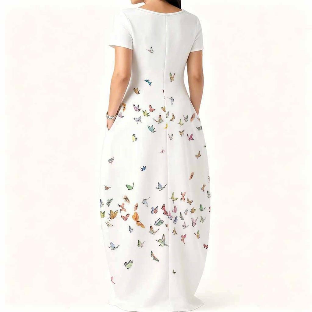 Breathable Round Neck Short Sleeve Plus Size Gown For Ladies Summer Casual Life