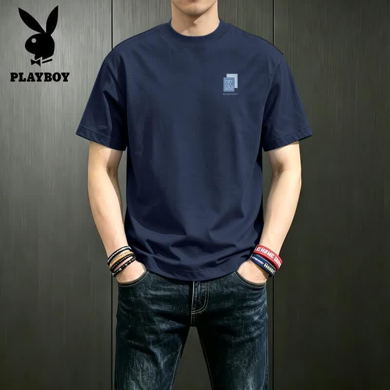 PLAYBOY Men's Pure Cotton Loose Fit Short Sleeve T-Shirt