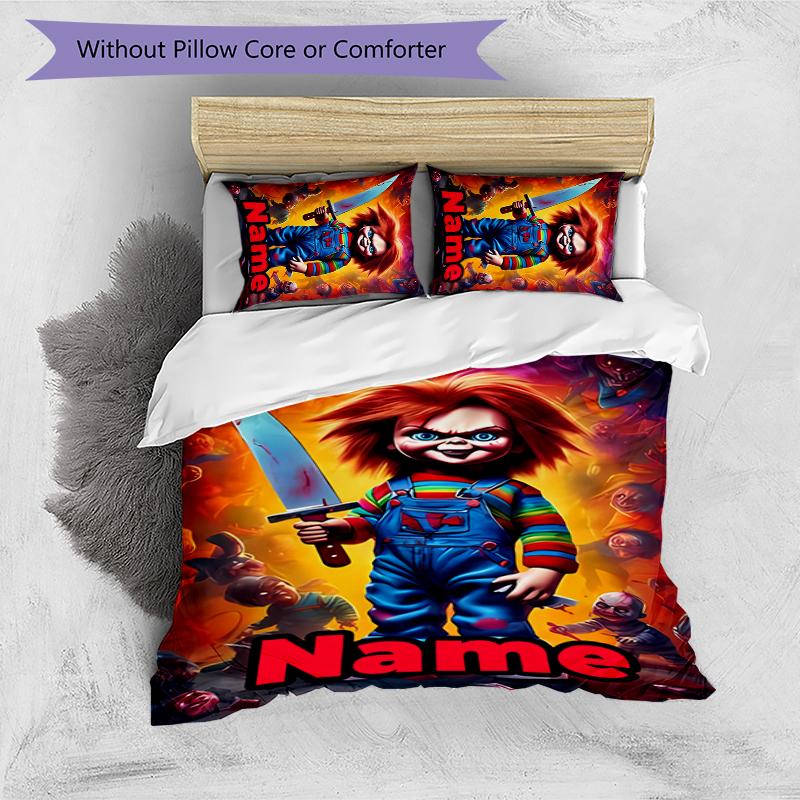 3pcs Custom Name Chucky Bedding Set Duvet Cover Closure Includes 1 Duvet Cover & 2 Pillowcases for All Seasons Bedroom Decor