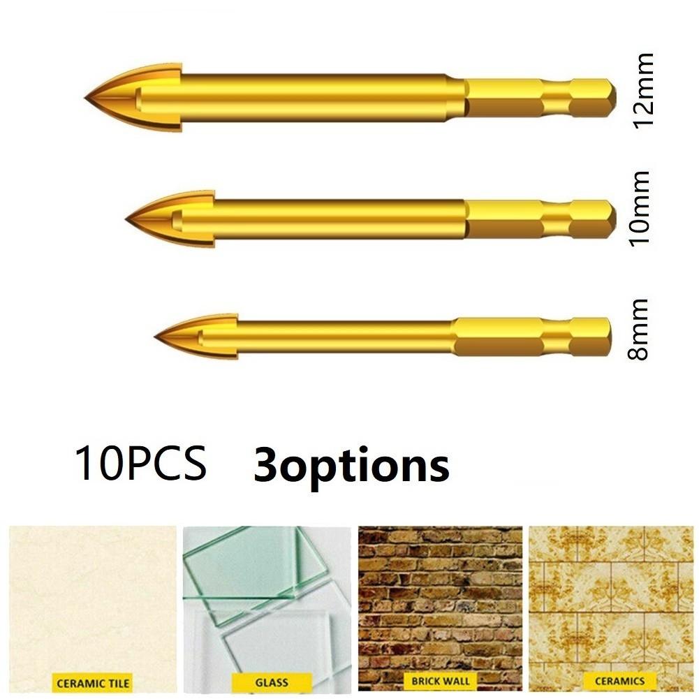 10X 8/10/12mmTitanium Ceramic Tile Marble Glass Drill Bits Spear Head Hex Shank