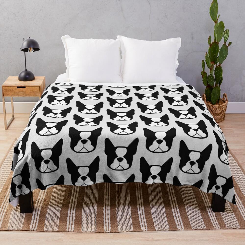 Boston Terrier face in black and white - bold Boston silhouette - copyright Smooshface United - Boston Terrier gift Throw Blanket