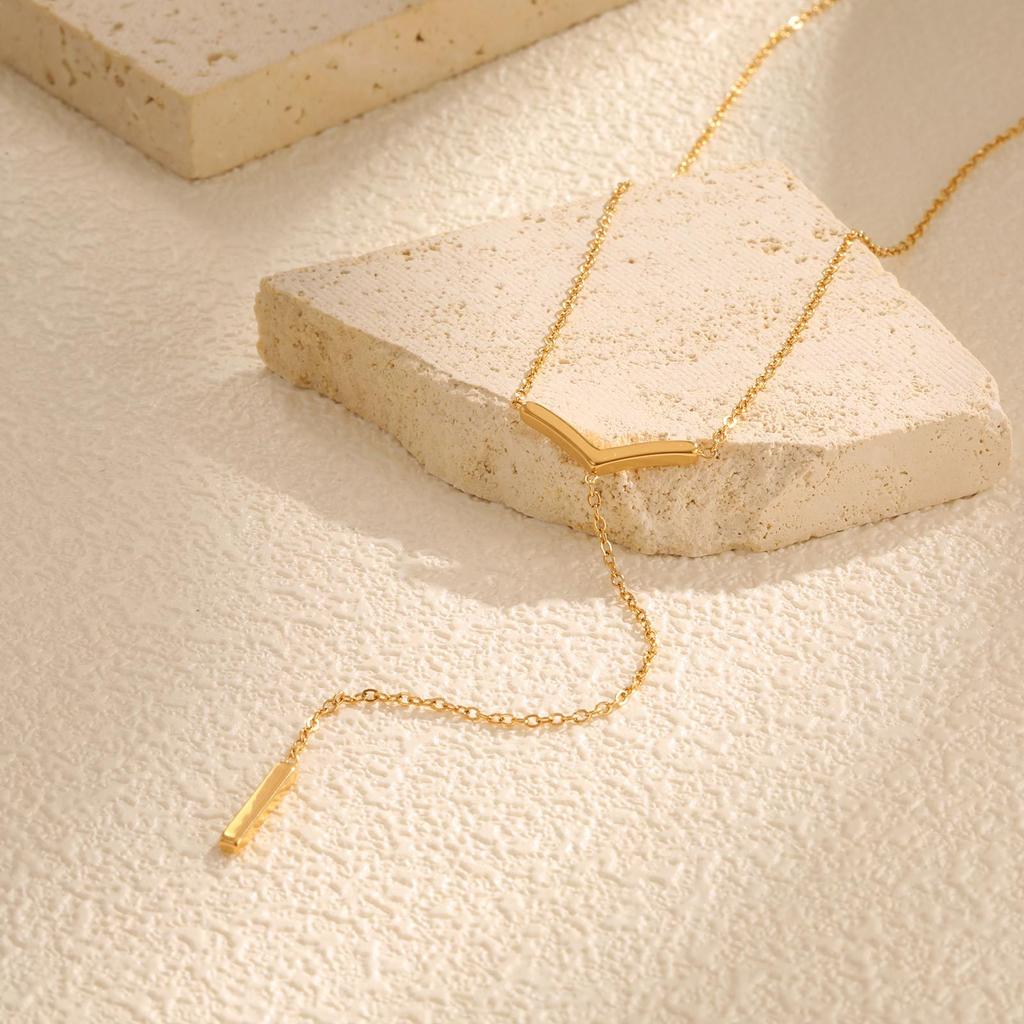 Jewelry, Stainless Steel Flat Cross Chain Y Necklace Collarbone Chain 18K Gold Plated Nc-2033