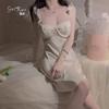 Women's Satin Embroidered Lace Sheer Low Cut Push Up Padded Sleep Dress with Robe Set