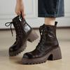 New Women's Leather Boots Rubber Platform Large Size High Heel Women's Boots Side Zipper Autumn and Winter Cowhide Low Tube Martin Boots Women