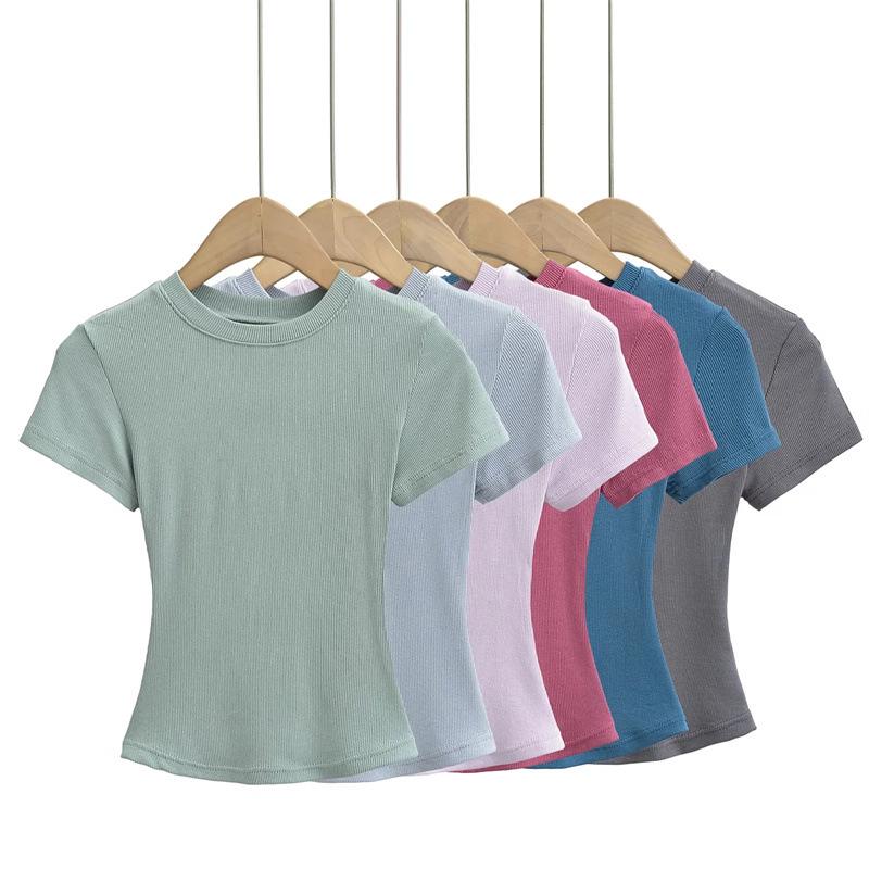 Pure Desire Women's Spicy Girl Round Neck Ribbed Summer T-Shirt