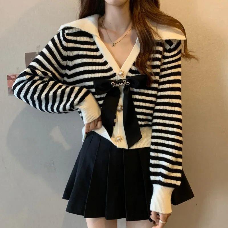 Women's French Doll Collar Knit Sweater with Bow - Fall/Winter 2024 Collection