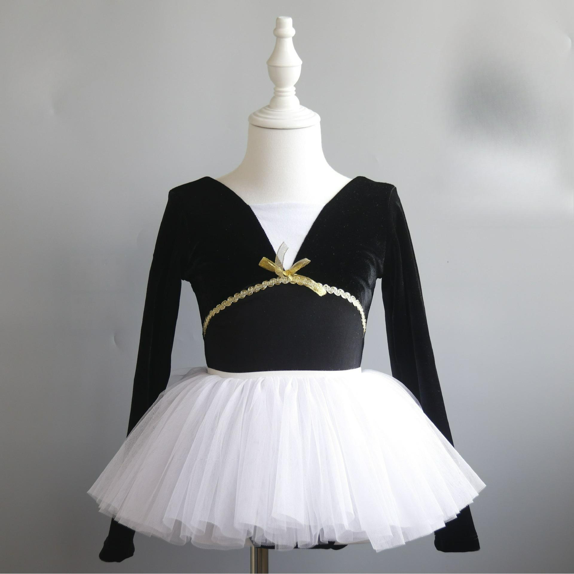 

Детская танцевальная одежда, Бархатная одежда для практики, Осенне-зимняя с длинным рукавом для девочек, Балетные комбинезоны, Девочки, Одежда для гимнастики, Танцевальные юбки 110 чёрный