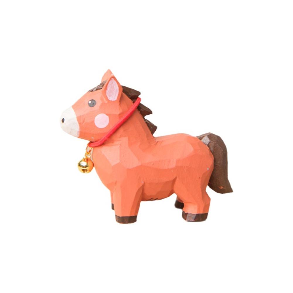 

Cute Wooden Zodiac Horse Figurine Handmade Horse Year Mascot Ornaments Pony Statue Table Desk коричневый