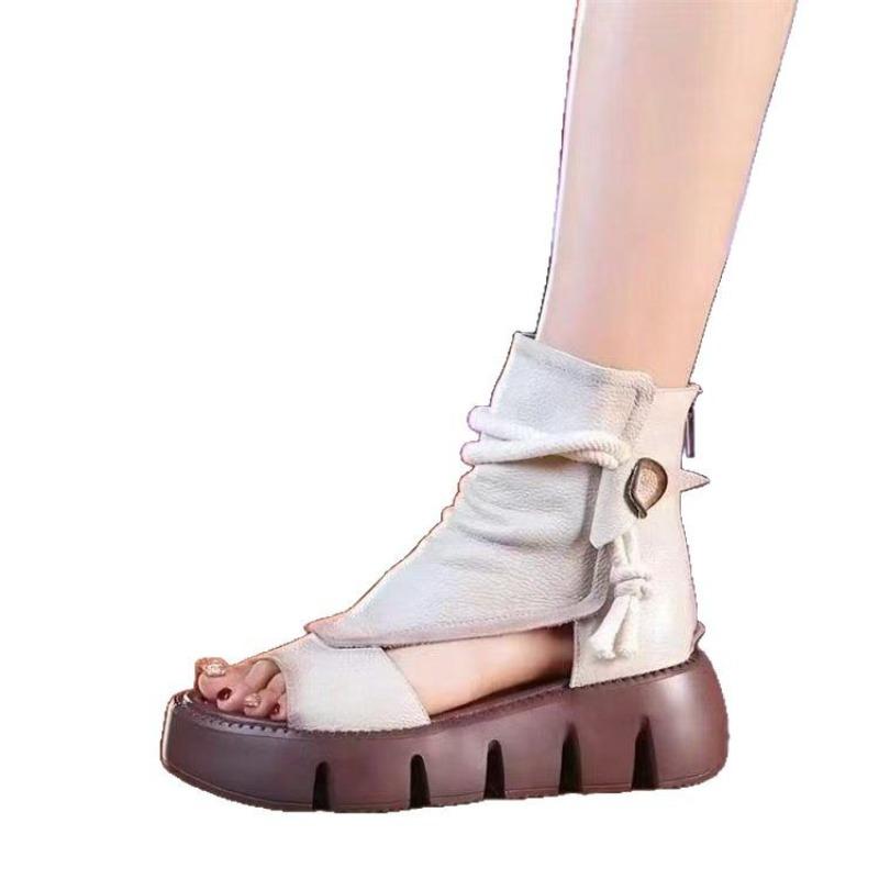 Fashion Womens Shoes 2025 Summer New Hollow Breathable Thin Roman Sandals Fashion Versatile Thick Sole Heightening Cool Boots Women