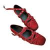 Sheepskin Version Cross Belt Buckle Ballet Shoes Women's New Red Mary Jane Shoes Shallow Mouth Flat Bow Single Shoes