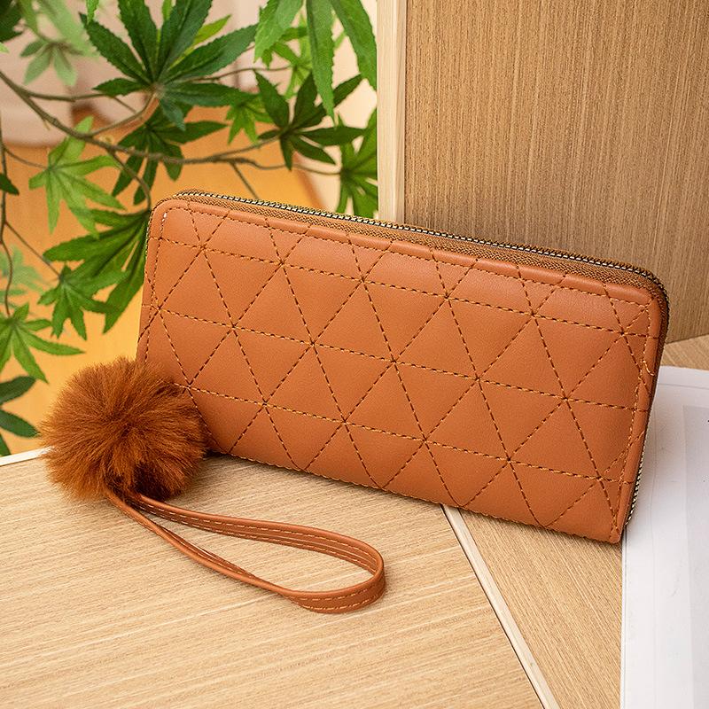 New fashionable medium and long embroidered rhombus women's wallet multi-card clutch bag