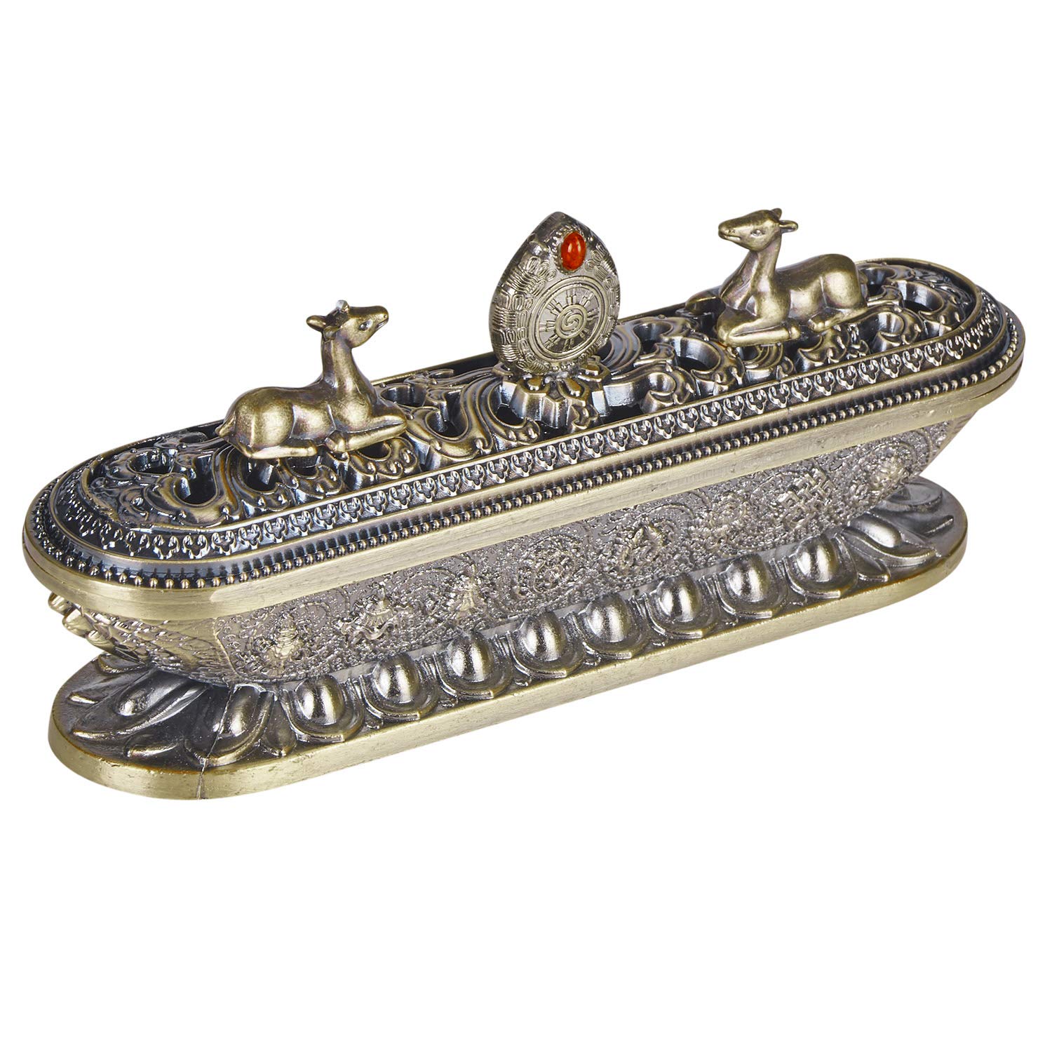 

Double Deer Incense Burner, Horizontal Incense Burner, Alloy Incense Holder, Lay-Out Box, Openwork Design, Compatible with Japanese Incense, Incense