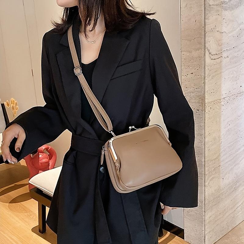 Schicke Umhängetasche im Vintage-Stil für Damen Vielseitige Schultertasche/Clutch-Kombination Abnehmbarer Riemen Reißverschluss Einfarbig Kunstleder